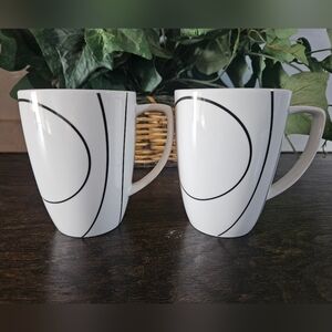 Corelle Coordinates Simple Lines 2 Coffee Mugs black/white
